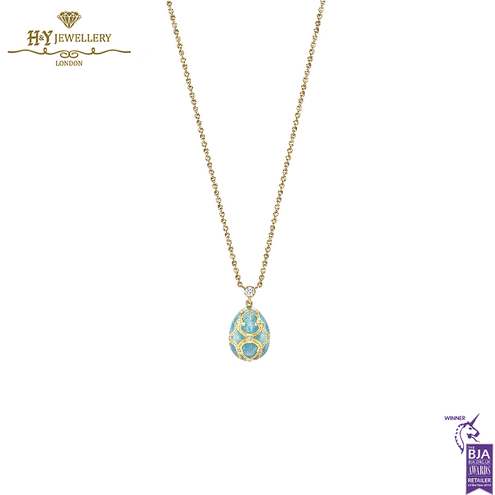 Fabergé Heritage Yellow Gold Diamond & Turquoise Guilloché Enamel Petite Egg Pendant Heritage-15367