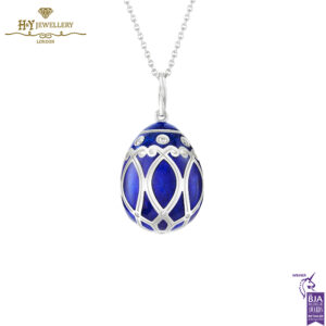 Fabergé Heritage Palais White Gold Diamond & Royal Blue Guilloché Enamel Egg Pendant-0