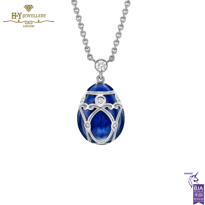 Fabergé Heritage Palais White Gold Diamond & Royal Blue Guilloché Enamel Petite Egg Pendant-0