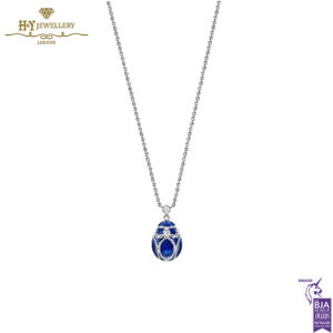 Fabergé Heritage Palais White Gold Diamond & Royal Blue Guilloché Enamel Petite Egg Pendant-15371
