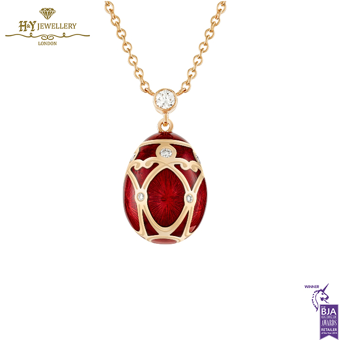 Fabergé Heritage Palais Rose Gold Diamond & Red Guilloché Enamel Petite Egg Pendant-0