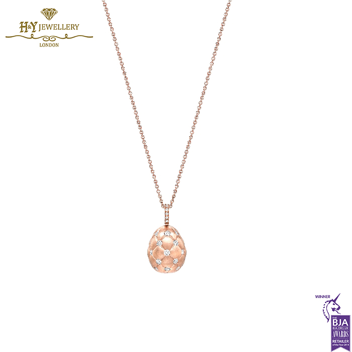 Fabergé Treillage Brushed Rose Gold & Diamond Set Egg Pendant-15376