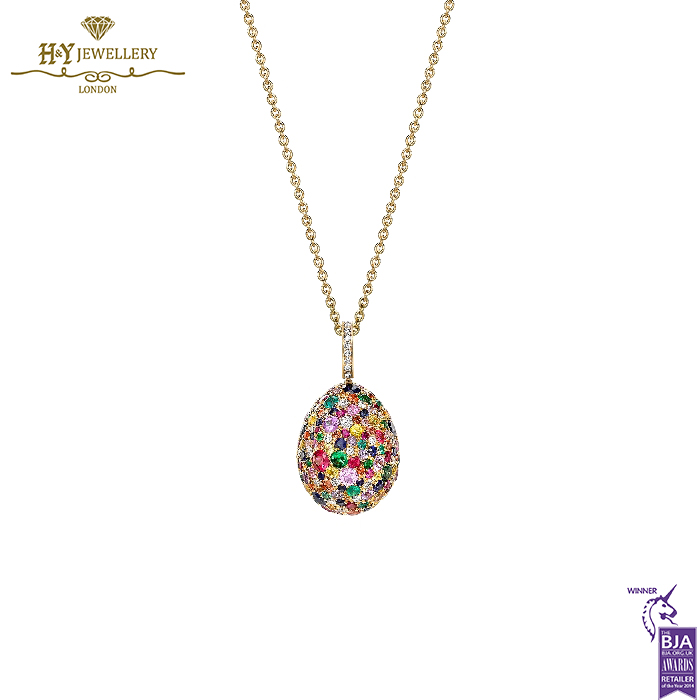 Fabergé Emotion Yellow Gold Multicoloured Gemstone Egg Pendant-15378