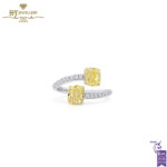 White Gold Cushion Cut Fancy Yellow & Round Cut White Diamond Ring - 2.27ct -0
