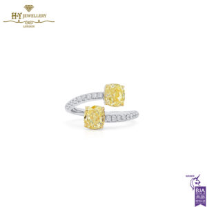 White Gold Cushion Cut Fancy Yellow & Round Cut White Diamond Ring - 2.27ct -0