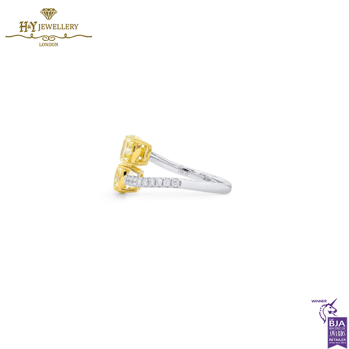 White Gold Cushion Cut Fancy Yellow & Round Cut White Diamond Ring - 2.27ct -14721