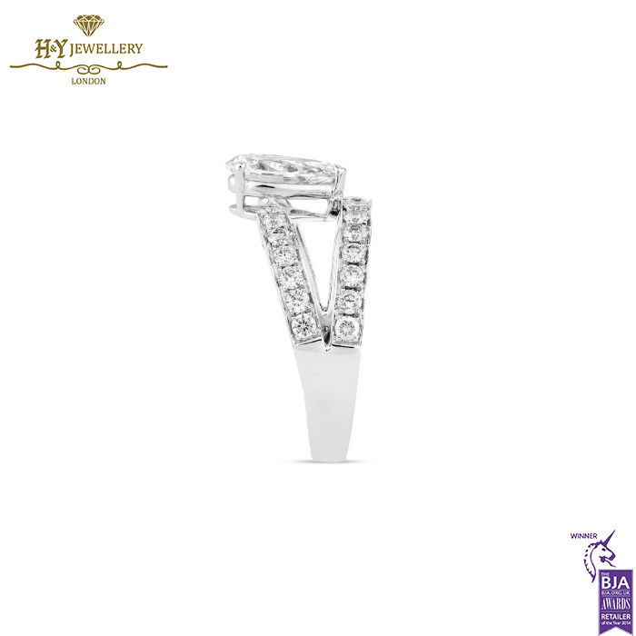 White Gold Pear Cut & Brilliant Cut Diamond Ring - 1.60 ct-14715