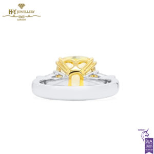 White Gold Cushion Cut Fancy Yellow Diamond & Tapered Cut Diamond Ring - 6.41ct -13581