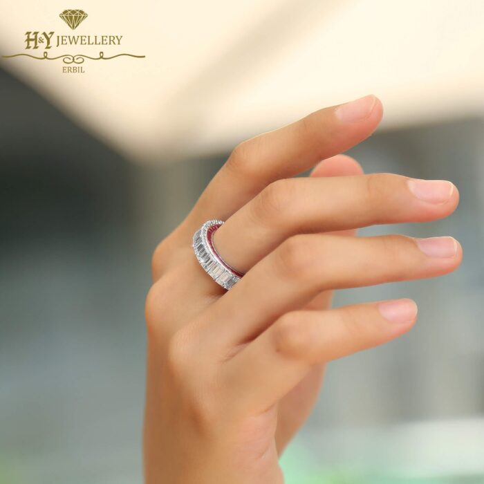 White Gold Emerald Cut Diamond & Ruby Baguette Cut Ring - 10.15ct-10362