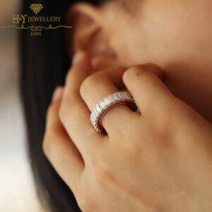 White Gold Emerald Cut Diamond & Ruby Baguette Cut Ring - 9.21ct-10368