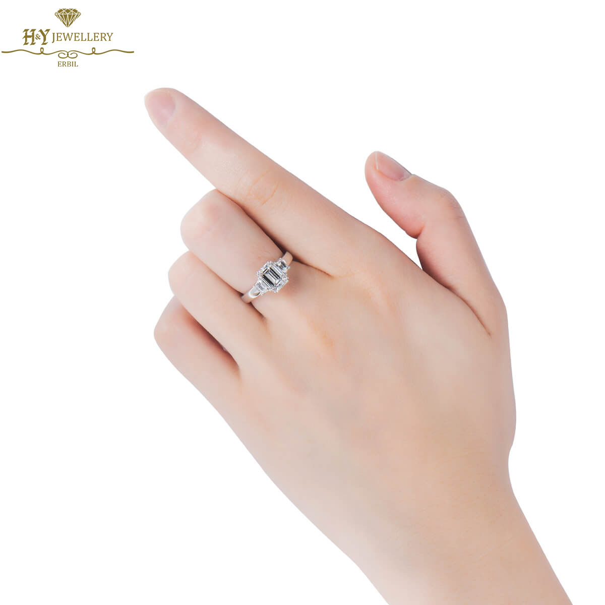 White Gold Emerald Cut & Trapeze Cut Diamond Ring - 2.47 ct-10388