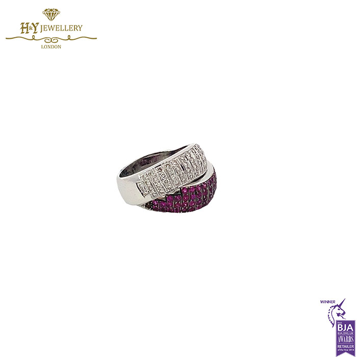 White Gold Brilliant Cut Diamond & Ruby Ring - 0.57ct-17346