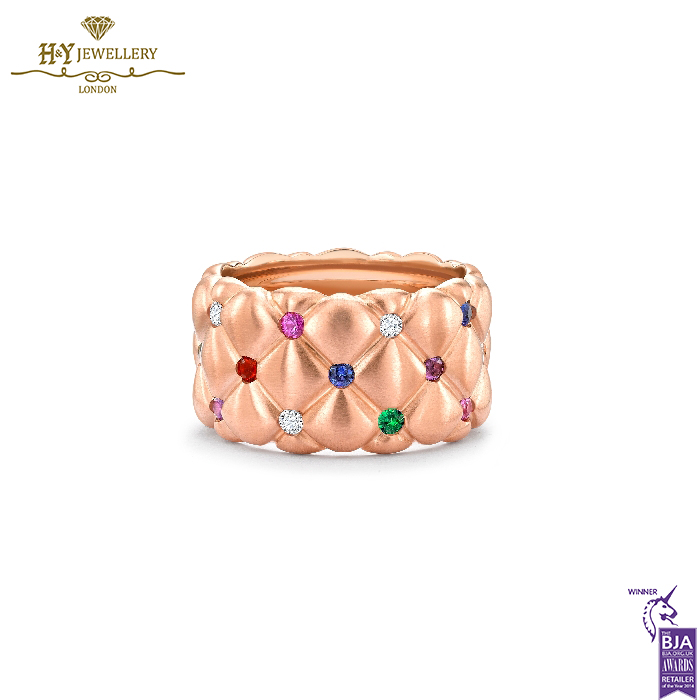 Fabergé Treillage Brushed Rose Gold & Multicoloured Gemstone Set Grande Ring-0