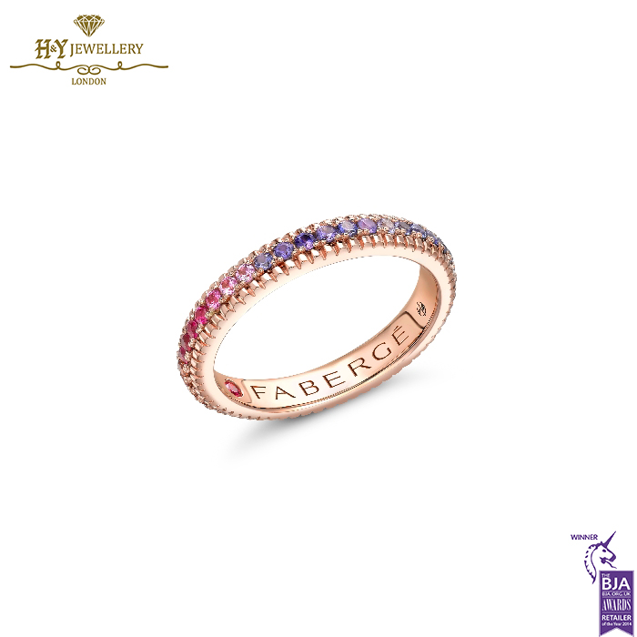 Fabergé Colours of Love Rose Gold Rainbow Multicoloured Gemstone Fluted Eternity Ring-0