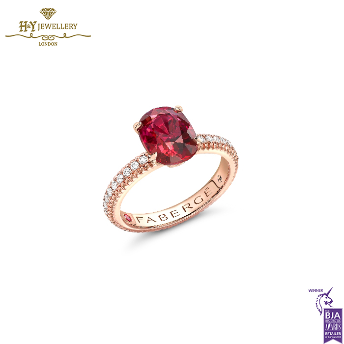 Fabergé Colours of Love Rose Gold No Heat Ruby Fluted Ring with Diamond Shoulders-0
