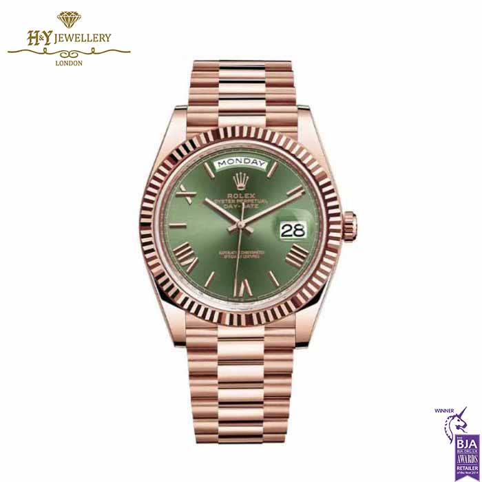 Rolex Day-Date Everose Gold Olive Green Dial -ref 228235-0