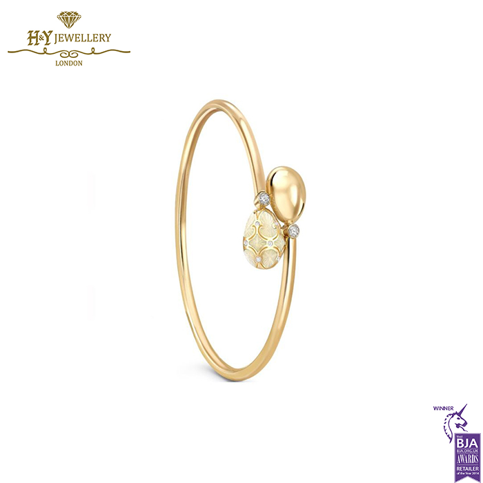 Fabergé Heritage Yellow Gold Diamond & White Guilloché Enamel Crossover Bracelet -0