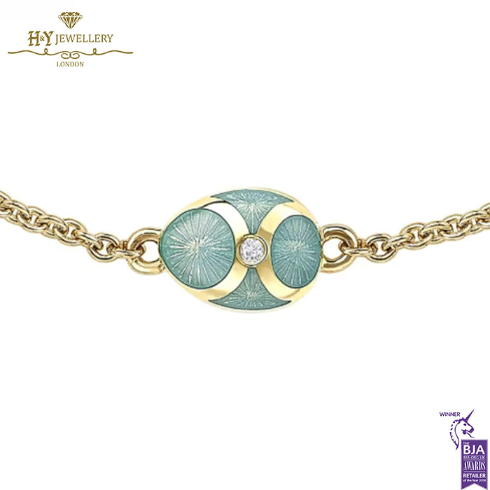 Fabergé Heritage Yellow Gold Diamond & Turquoise Guilloché Enamel Chain Bracelet-17640
