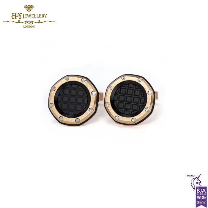 Audemars Piguet Rose Gold Cufflinks with Black Tapisserie pattern - ref BM0724.OKU.04.N028-0