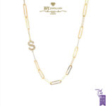 Paper Clip Diamond Initial Necklace (S) Yellow Gold  - 0.17ct-0