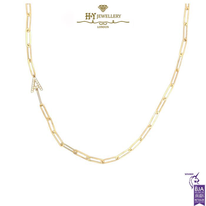 Initial Paper Clip Necklace Yellow Gold - 0.14ct-0
