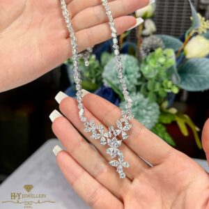 White Gold Classic Mix Cut Butterfly Design Diamond Necklace - 24.30ct-11463