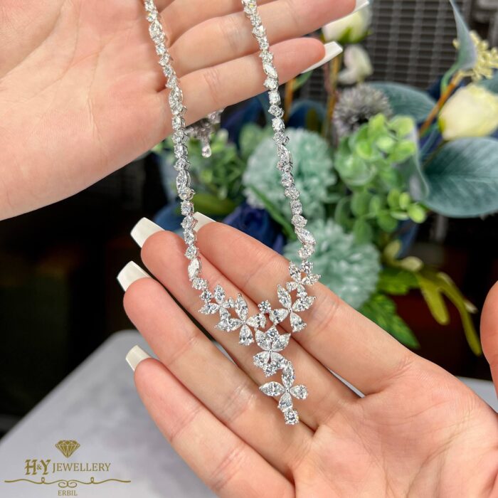 White Gold Classic Mix Cut Butterfly Design Diamond Necklace - 24.30ct-11463