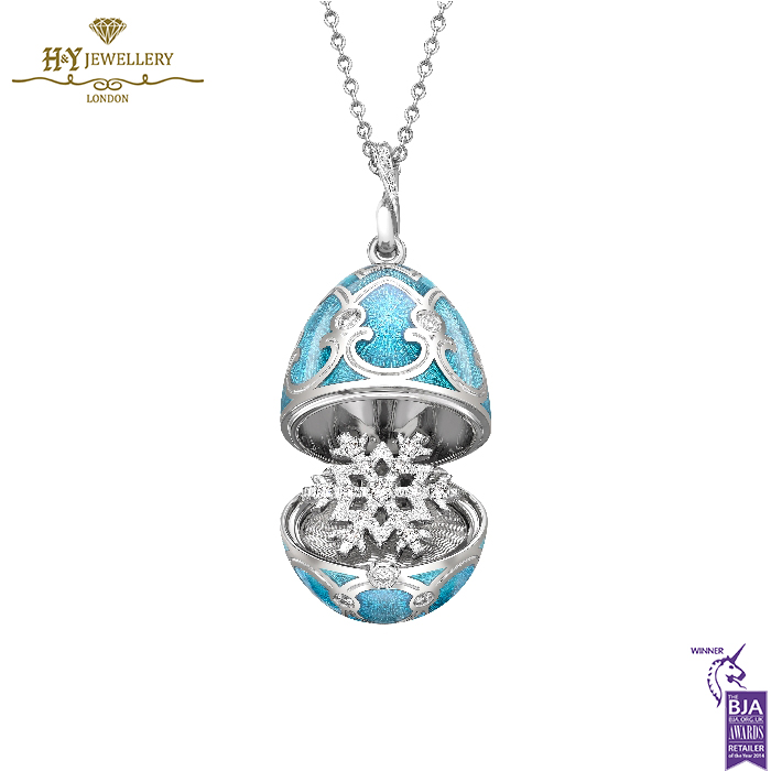 Faberge Heritage White Gold Diamond & Teal Guilloche Enamel Snowflake Surprise Locket-0