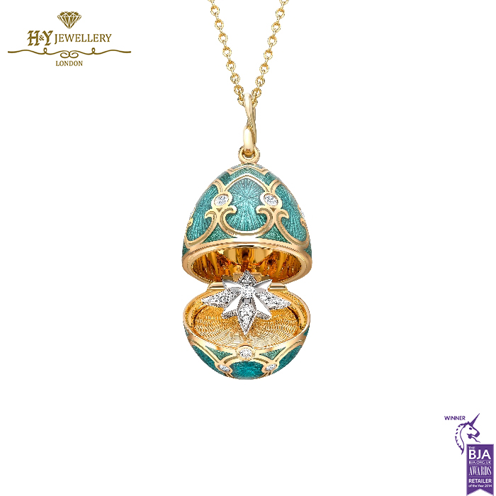 Fabergé Heritage Yellow Gold Diamond & Teal Guilloché Enamel Trembling Star Surprise Locket-0