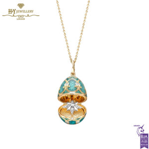 Fabergé Heritage Yellow Gold Diamond & Teal Guilloché Enamel Trembling Star Surprise Locket-15391