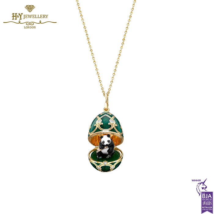 Fabergé Heritage Yellow Gold Diamond & Green Guilloché Enamel Panda Surprise Locket-15411