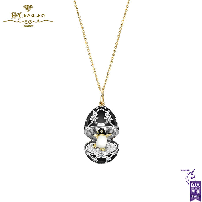 Fabergé Heritage Yellow and White Gold Diamond & Black Enamel Penguin Surprise Locket-15413