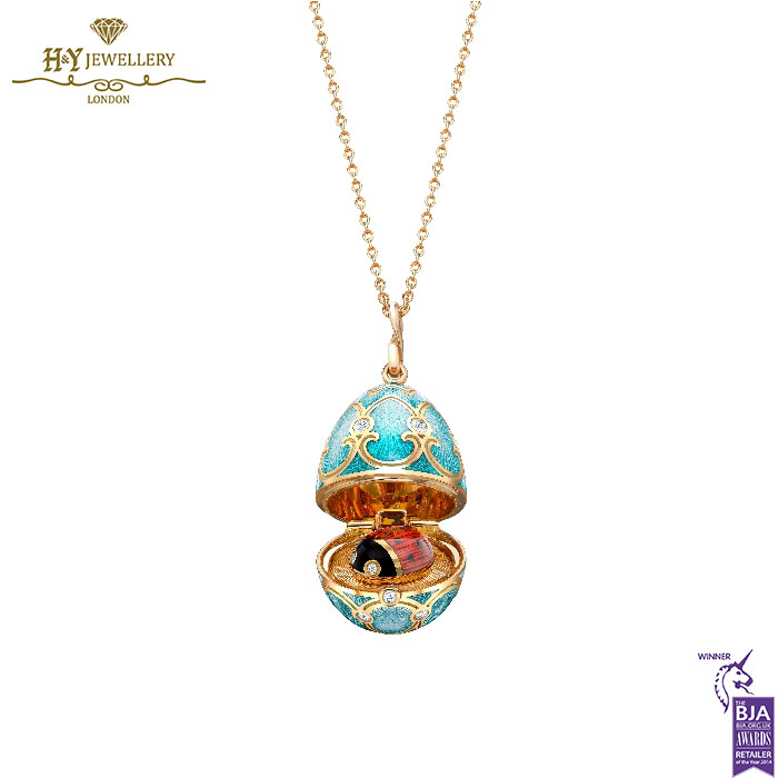 Fabergé Heritage Yellow Gold Diamond & Turquoise Guilloché Enamel Ladybird Surprise Locket-15417