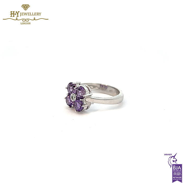 White Gold Brilliant Cut Diamond & Amethyst Ring - 1.41ct-15446