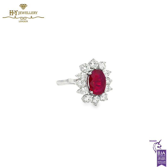 White Gold Oval Cut Ruby with Mix Cut Diamond Ring - 4.44ct-15458