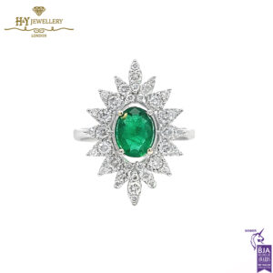 White Gold Oval Cut Emerald with Diamonds Ring - 1.68ct-0