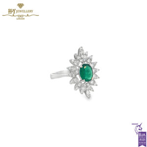 White Gold Oval Cut Emerald with Diamonds Ring - 1.68ct-15462