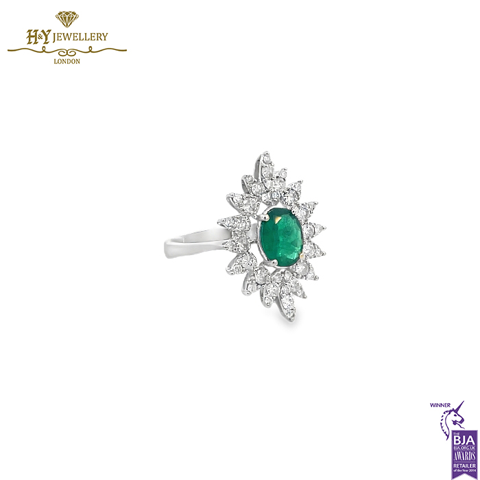 White Gold Oval Cut Emerald with Diamonds Ring - 1.68ct-15462