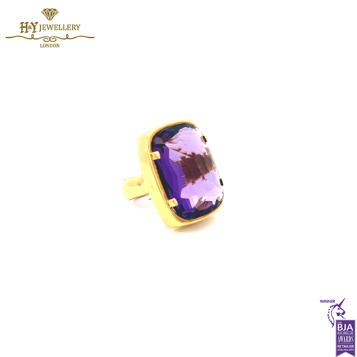 Yellow Gold Cushion Cut Amethyst Ring-14281