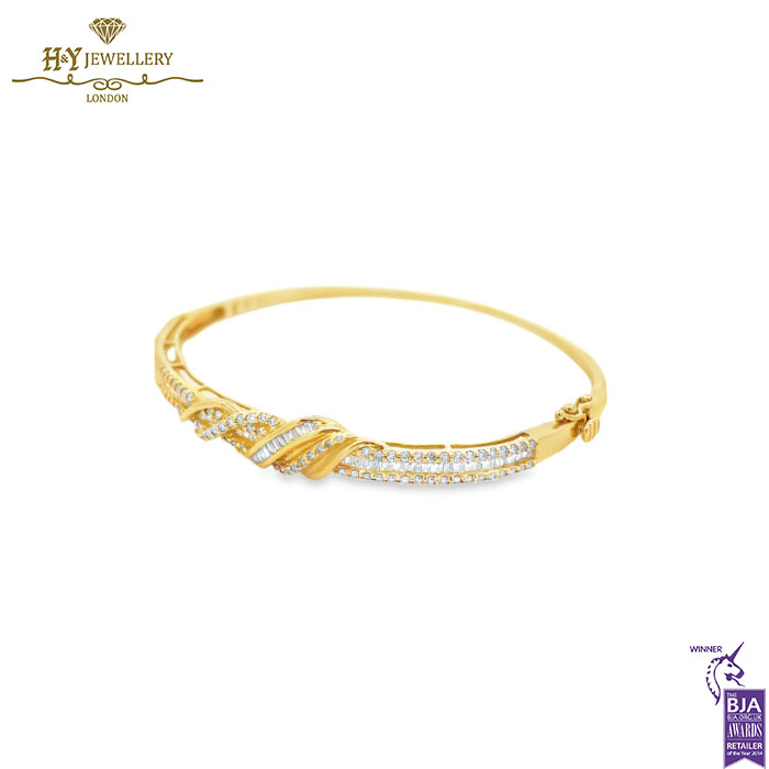 Yellow Gold Mix Cut Diamond Bangle - 1.16ct-13627