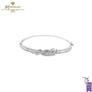 White Gold Mix Cut Diamond Bangle - 1.19ct-0