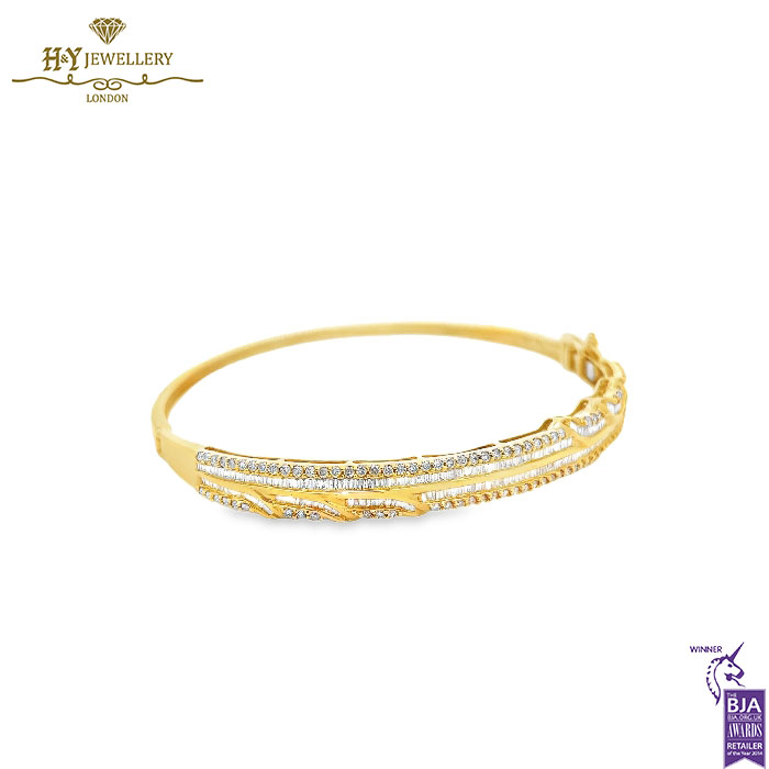 Yellow Gold Mix Cut Diamond Bangle - 1.58ct-13652