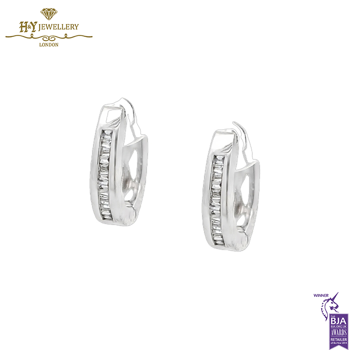 White Gold Baguette Cut Diamond Hoop Earrings - 0.20ct-0