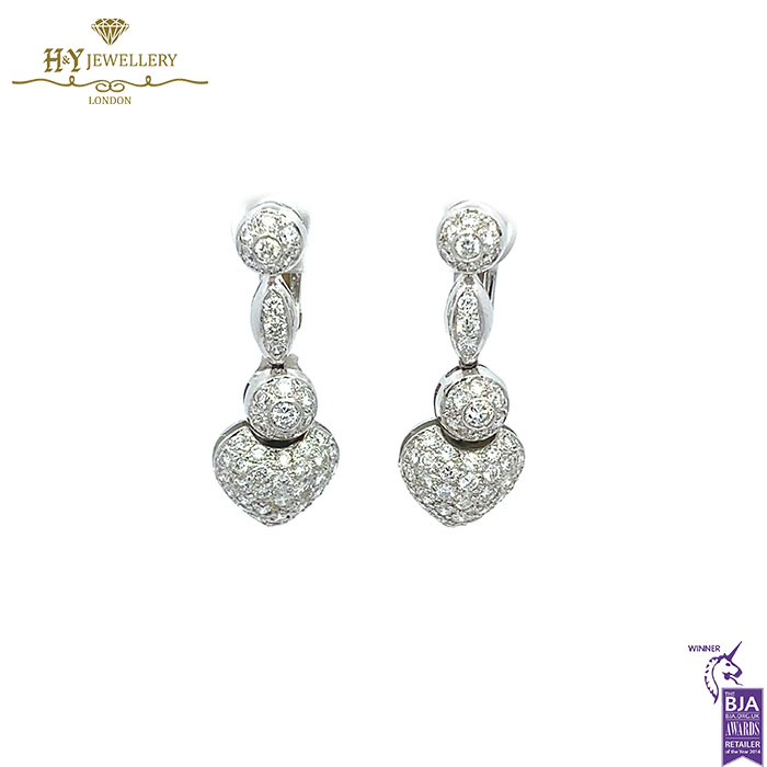 White Gold Heart Pave Brilliant Cut Diamond Earrings - 1.90ct-17251