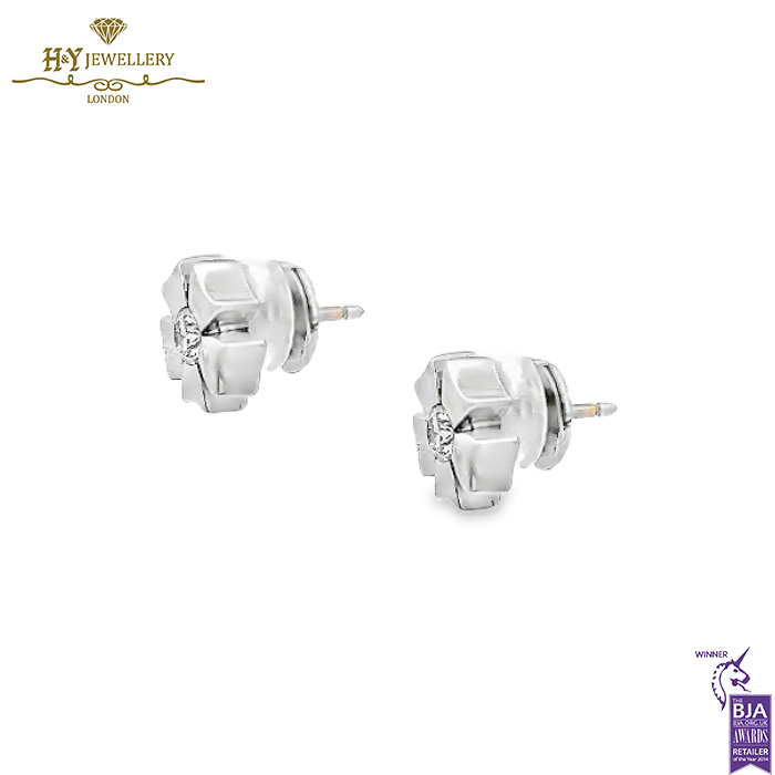White Gold Flower Design Brilliant Cut Diamond Earrings - 0.40ct-14457