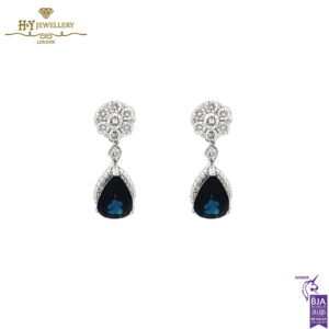 White Gold Pear Cut Sapphire & Brilliant Cut Diamond Earrings - 1.96ct-0