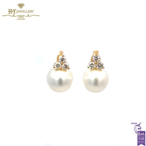 Yellow Gold South Sea Pearl & Brilliant Cut Diamond Earrings - 1.00ct-17332