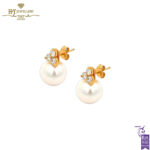 Yellow Gold South Sea Pearl & Brilliant Cut Diamond Earrings - 1.00ct-0