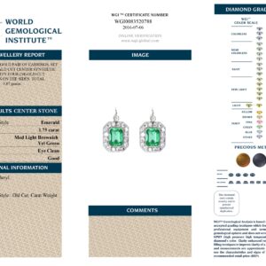 White Gold Emerald Cut Green Emerald & Brilliant Cut Diamond Earrings - 2.77ct-12403