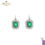 White Gold Emerald Cut Green Emerald & Brilliant Cut Diamond Earrings - 2.77ct-0